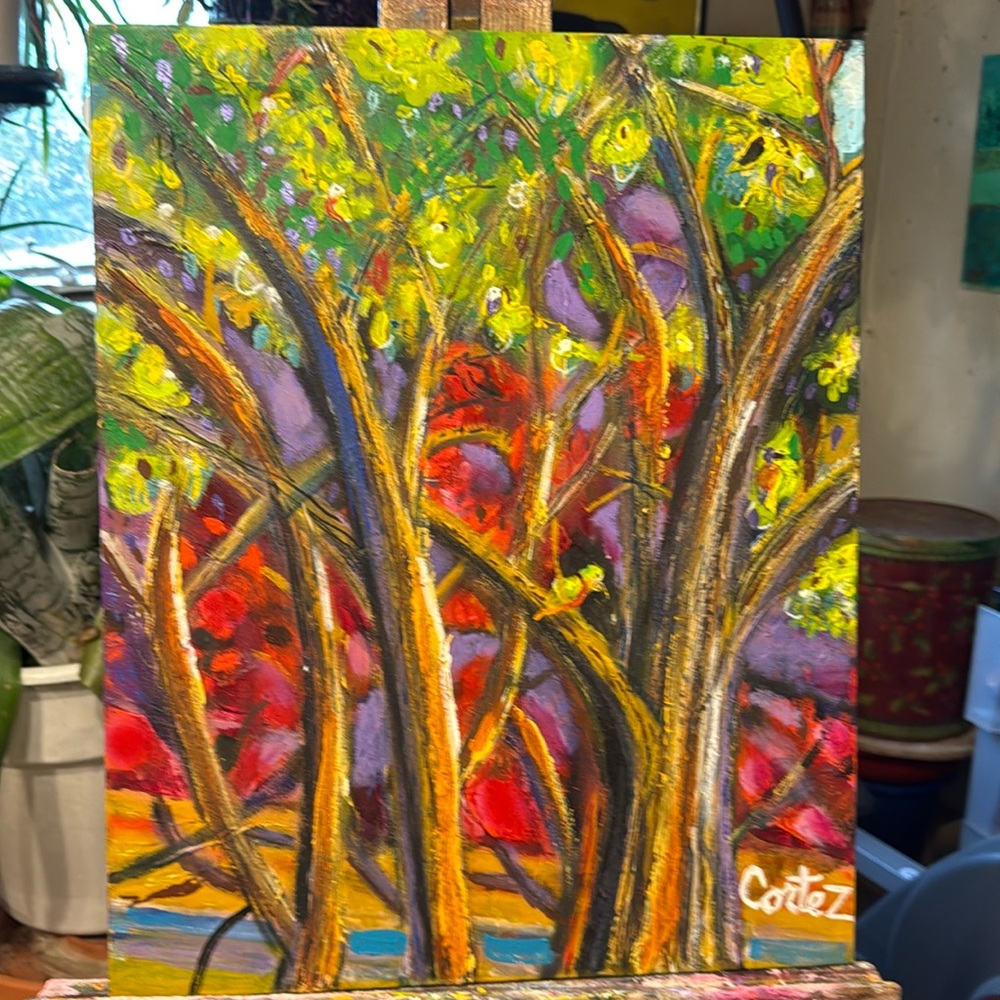 Autumn Green Oil & Acrylic mixed media hand painted still life by Cortez Curtis